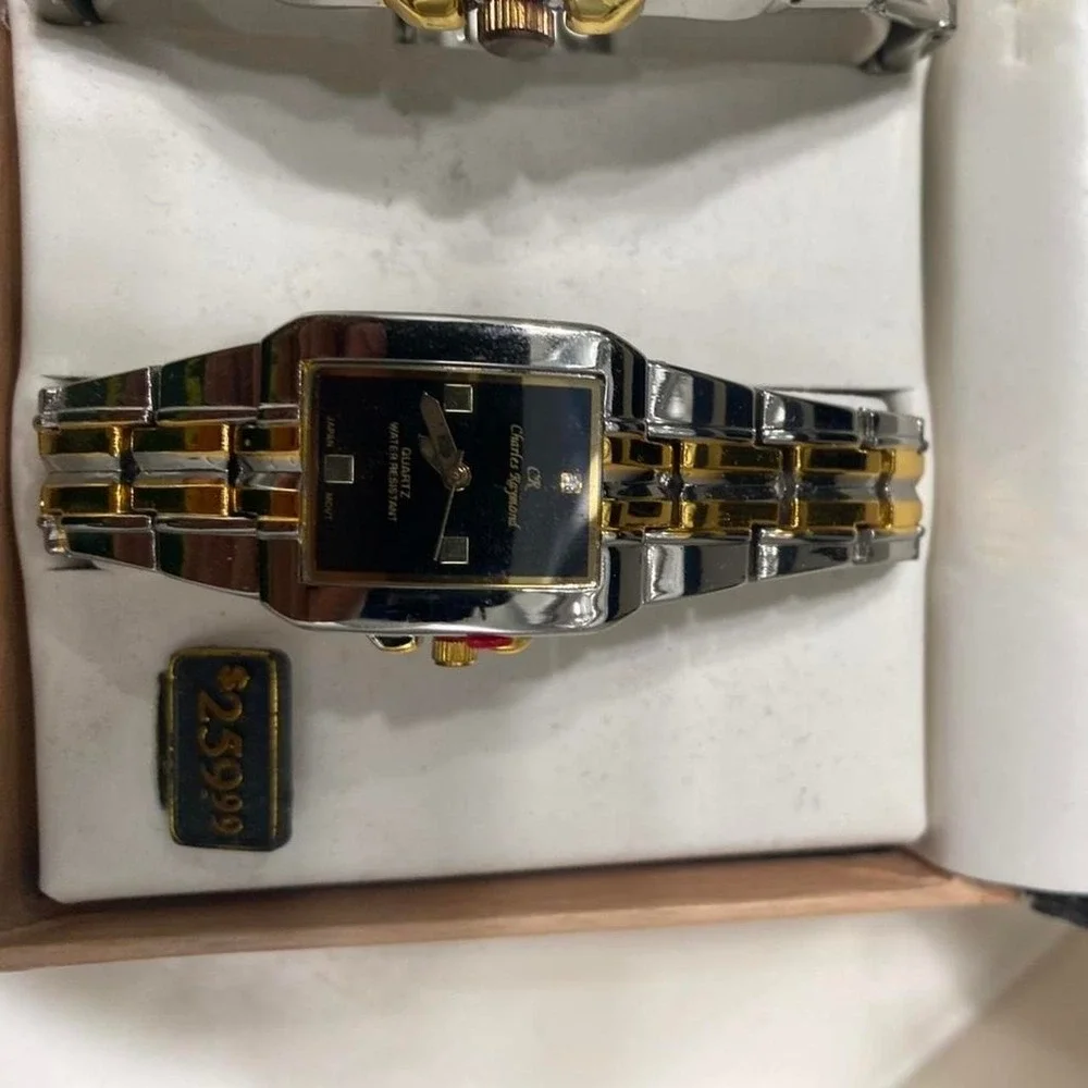 Vintage Charles Raymond His And Hers New York silver and gold watch set locks in